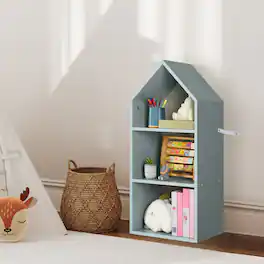 Oumilen - House-Shaped 3-Tier Bookshelf - Blue