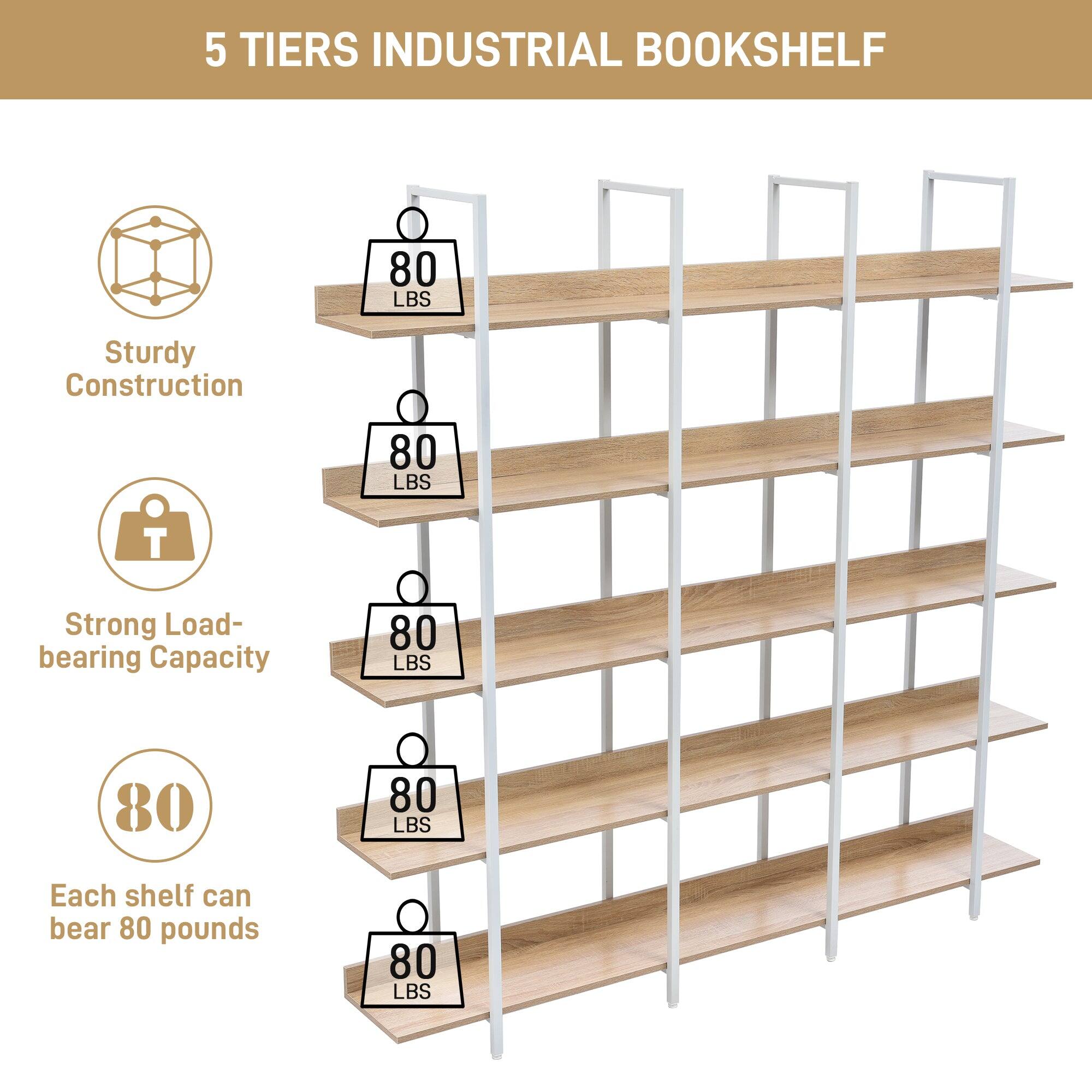 5 Tiers Industrial Bookshelf

- Sturdy Construction
- Strong Load-bearing Capacity
- Each shelf can bear 80 pounds