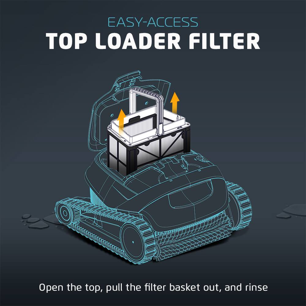 Easy-Access Top Loader Filter: Open the top, pull the filter basket out, and rinse.
