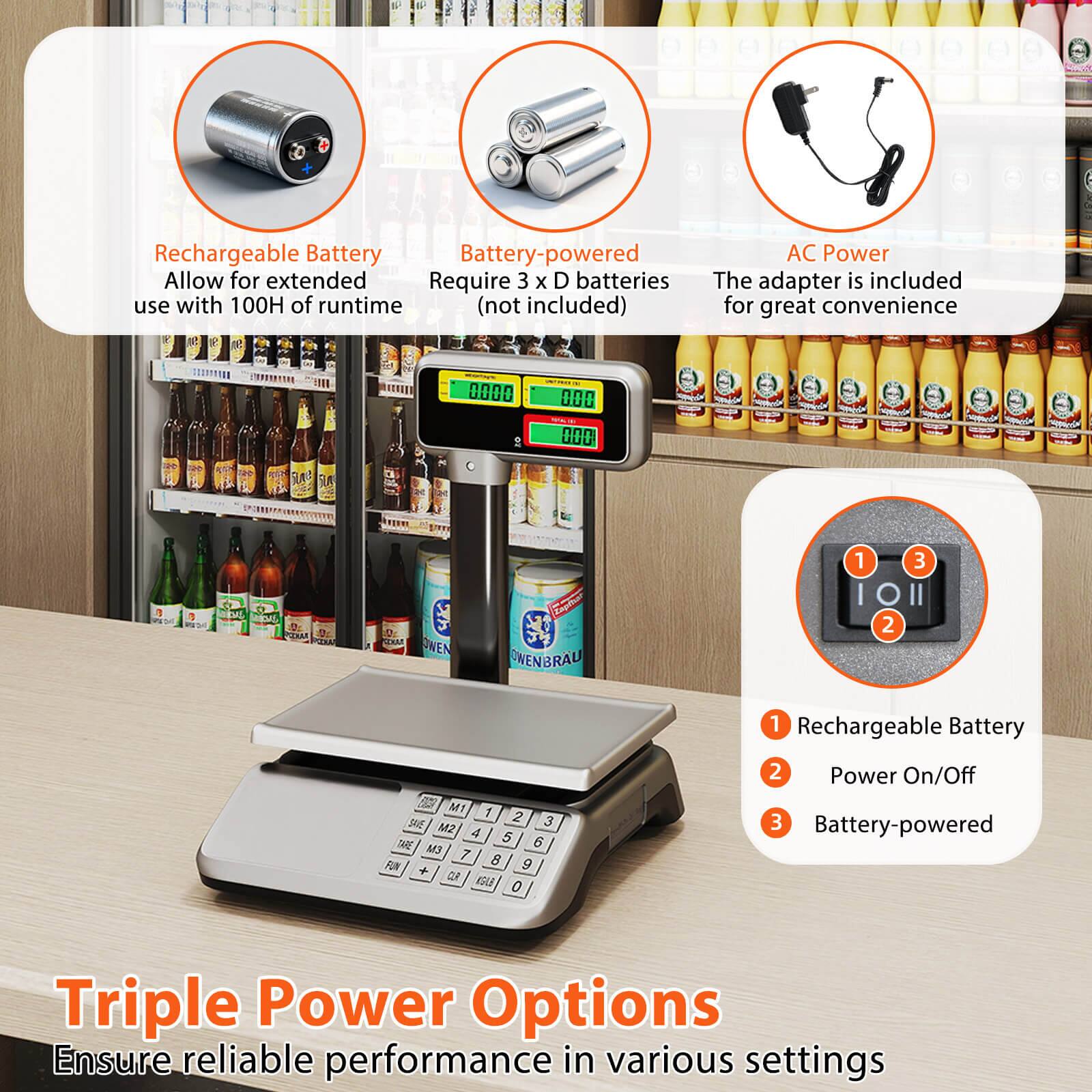Triple Power Options  
Ensure reliable performance in various settings

1. Rechargeable Battery  
   Allow for extended use with 100H of runtime

2. Battery-powered  
   Require 3 x D batteries (not included)

3. AC Power  
   The adapter is included for great convenience