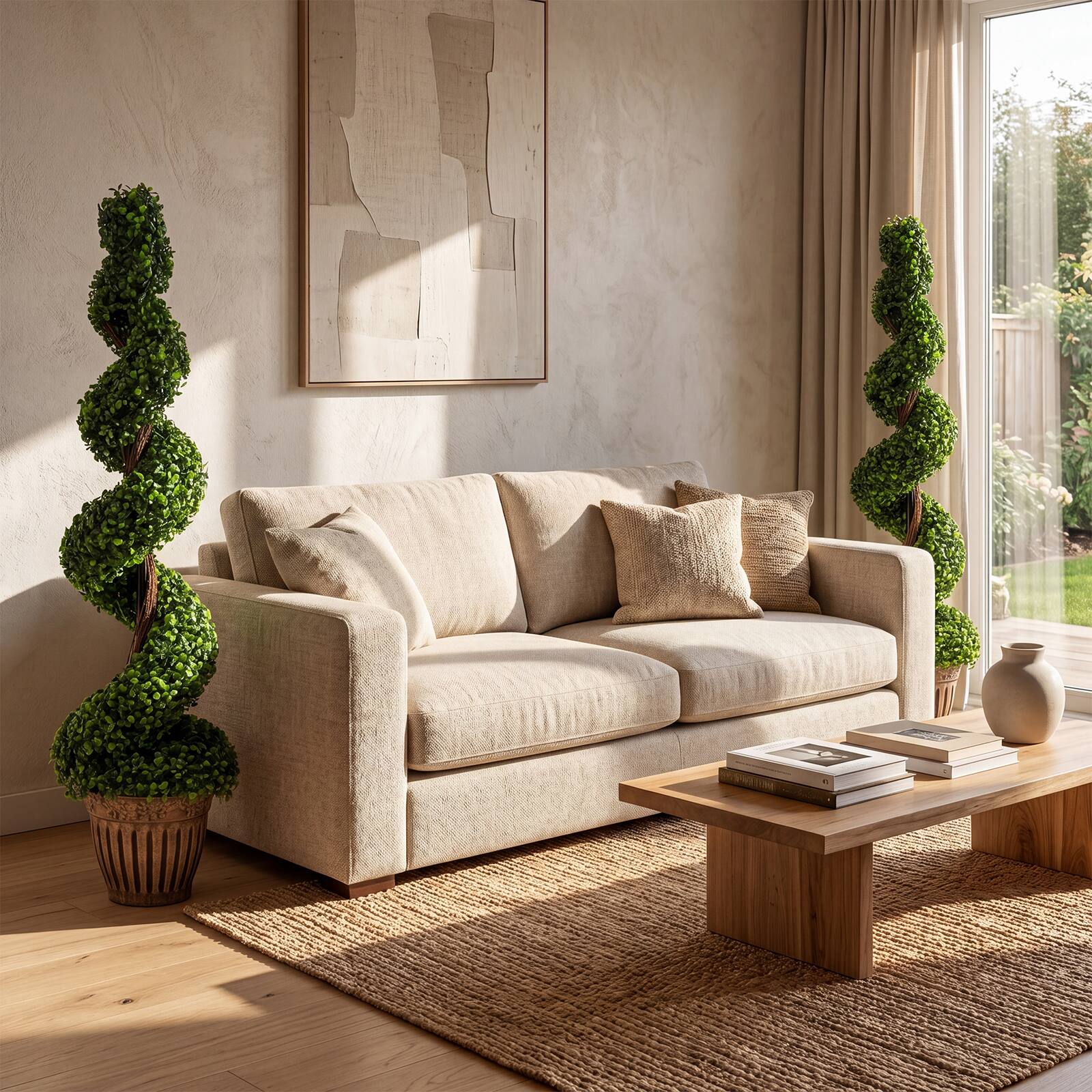 Alt View 3. Costway - Costway 2Pcs 4FT Artificial Boxwood Spiral Tree W/Realistic Leaves Indoor Outdoor Office - Green.