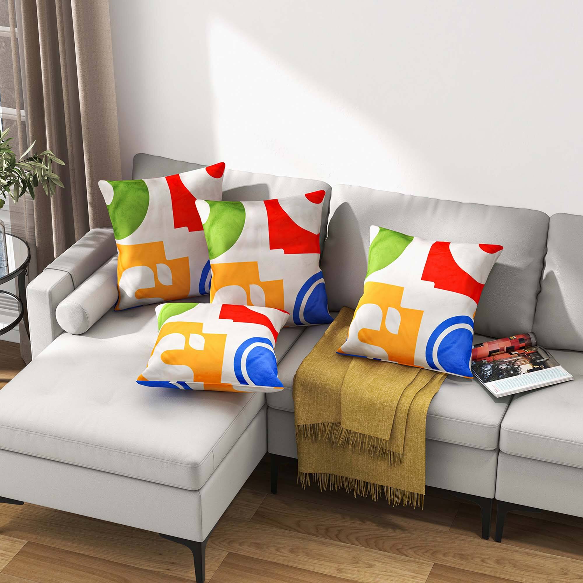 Alt View 1. Costway - Costway 4 PCS Square Throw Pillows Removable & Washable Velvet Pillow 18"x18" - Red.