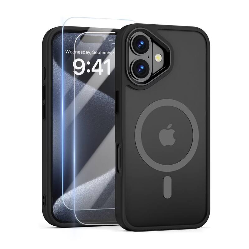Entronix - iPhone 17 Bundle: Magnetic Translucent Matte Case with 2 Screen Protectors - Black