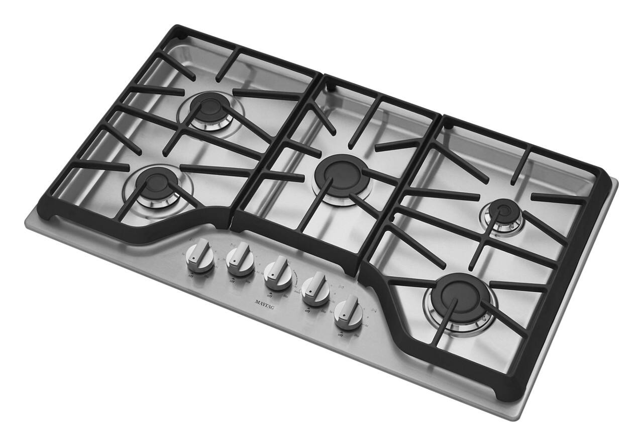 Alt View 2. Maytag - 36 in. Wide 5 burners Built-In Gas Cooktop - Stainless steel.