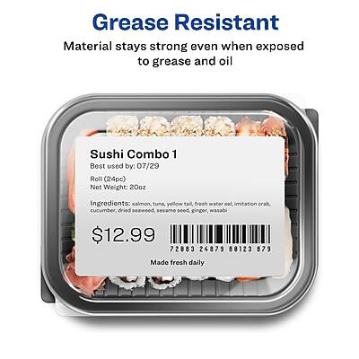 Grease Resistant  
Material stays strong even when exposed to grease and oil  

Sushi Combo 1  
Best used by: 07/29  
Roll (24pc)  
Net Weight: 20oz  

Ingredients: salmon, tuna, yellow tail, fresh water eel, imitation crab, cucumber, dried seaweed, sesame seed, ginger, wasabi  

$12.99  

72883 24879 88123 879  

Made fresh daily
