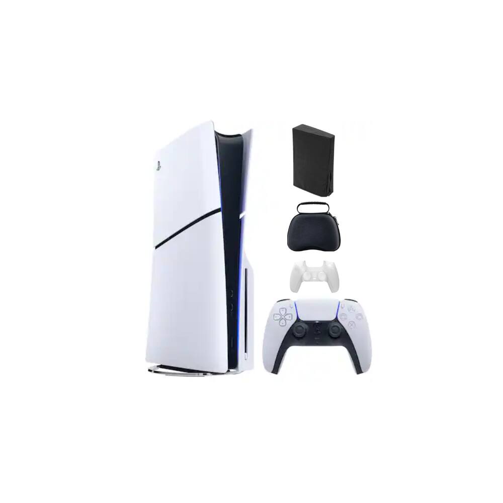 Front. Sony - Sony - PlayStation 5 Slim Disc Console - White With Accessories - White.
