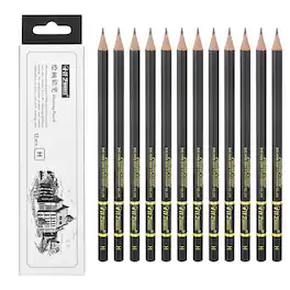Unique Bargains - 12pcs H Sketch Pencils Professional Graphite Wood Break-Resistant for Artists Beginners Shading Doodling - Black