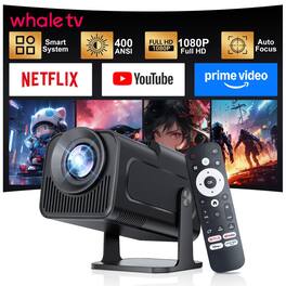Luckbyte - Smart 1080P Projector with Netflix Certification, Android 13, 500 ANSI Lumens, WiFi 6 & Bluetooth 5.2 – Movie Beamer - Black