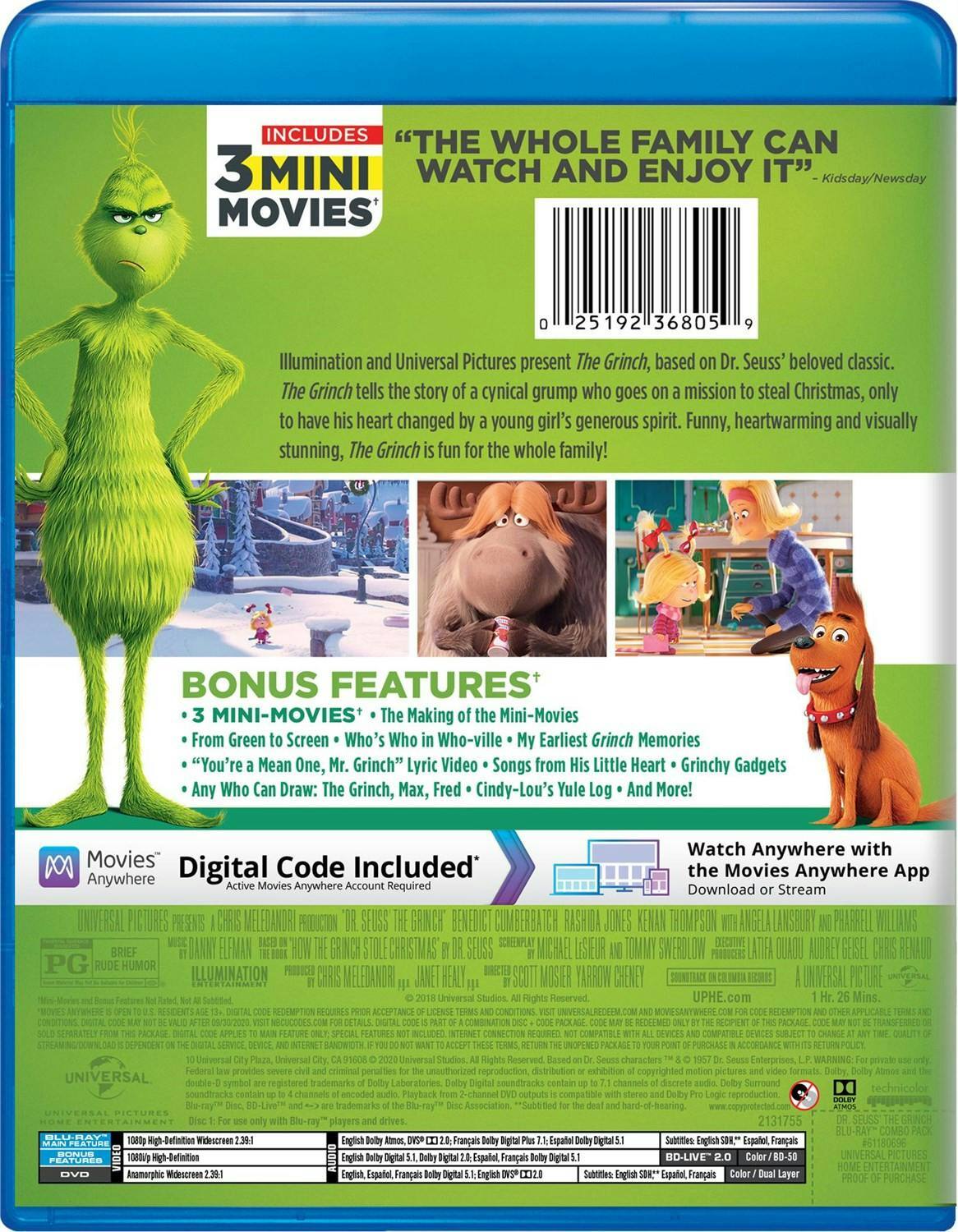 Back. Illumination Presents: Dr. Seuss' The Grinch (DVD + Digital) [Blu-ray].