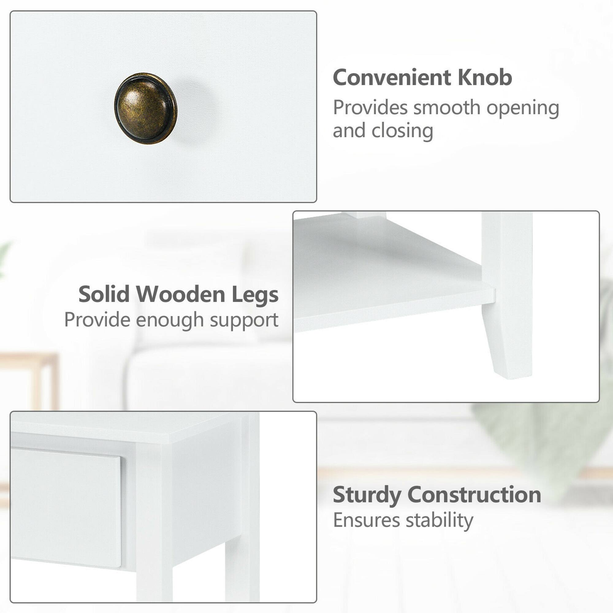 Convenient Knob: Provides smooth opening and closing  
Solid Wooden Legs: Provide enough support  
Sturdy Construction: Ensures stability
