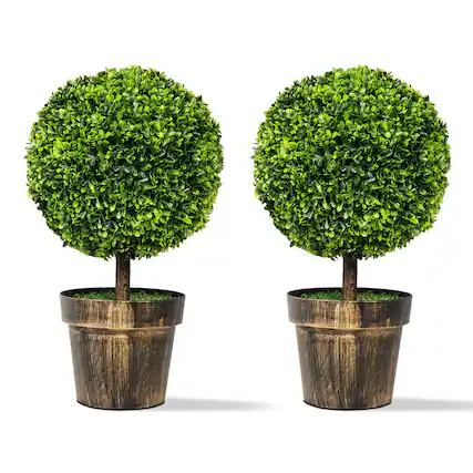 Front. Gymax - Gymax 2PCS 22'' Artificial Topiary Ball Tree Fake Boxwood Plant Home Office Decor - Green.