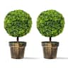 Costway - 2PCS 22" Artificial Topiary Ball Tree Fake Boxwood Plant Home Office Decor - Green