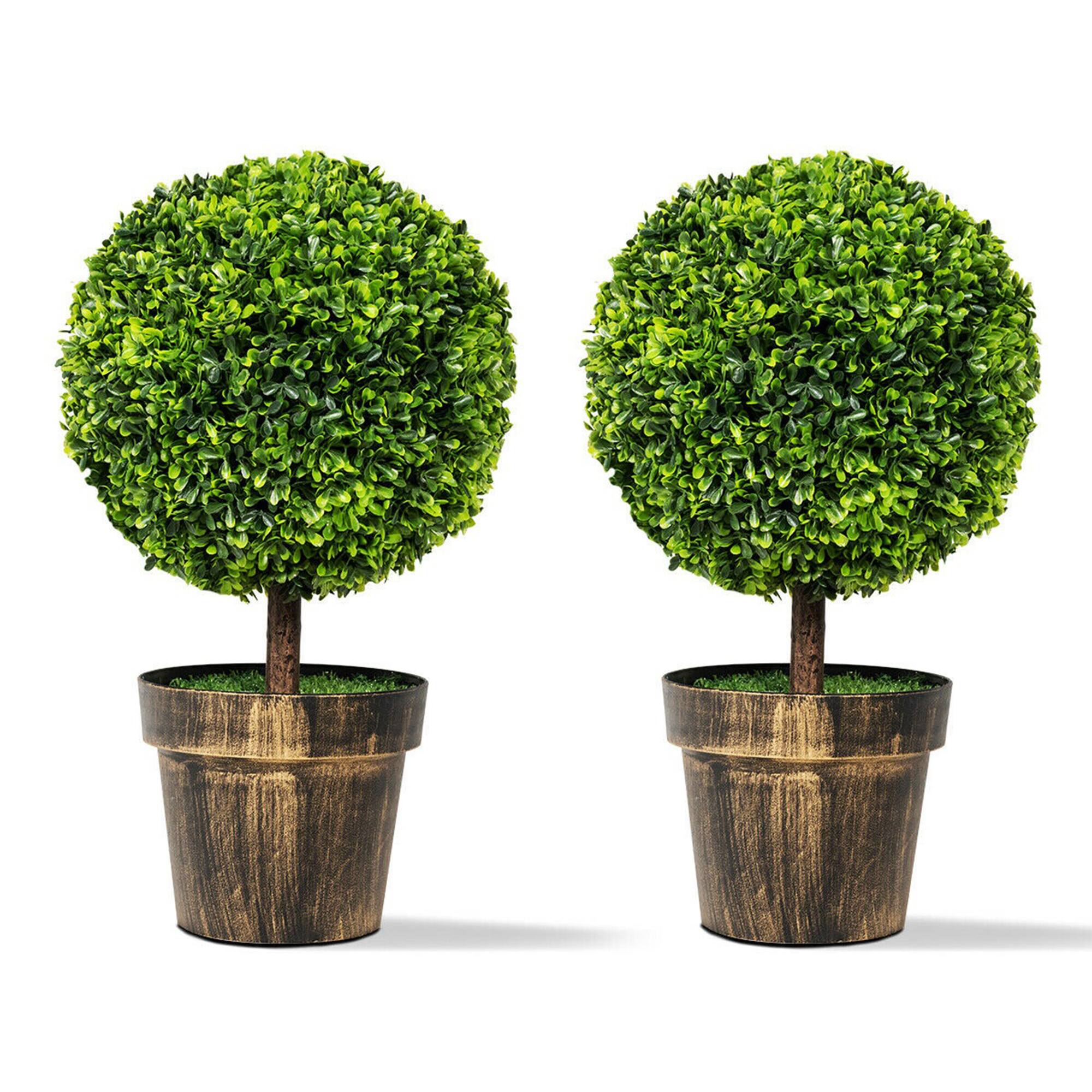 Front. Gymax - Gymax 2PCS 22'' Artificial Topiary Ball Tree Fake Boxwood Plant Home Office Decor - Green.