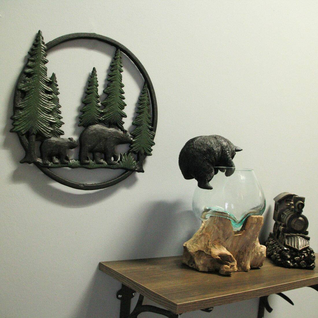 Alt View 4. Zeckos - Black Bears in Forest Wall Hanging - 12" - Cabin Decor - Multicolored.