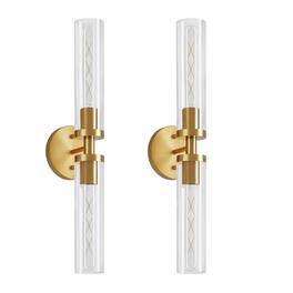 RYHNUYNE - Set of 2 Hardwired Gold Wall Sconces with Clear Glass Shades for Bathroom Vanity, Hallway, and Bedroom