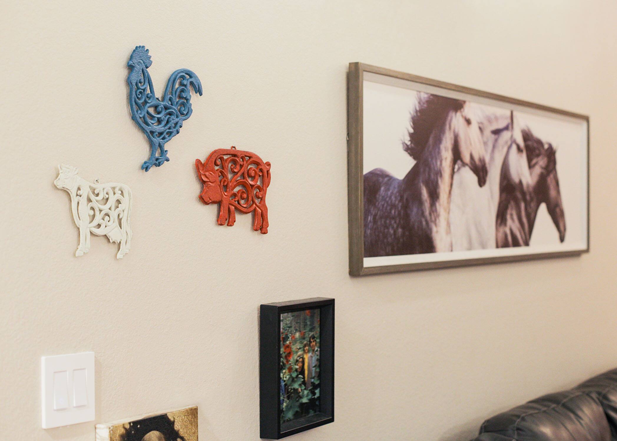 Alt View 2. Zeckos - Set of 3 Cast Iron Farm Animal Kitchen Trivets Wall Art Decor Rooster Cow Pig - Multicolored.