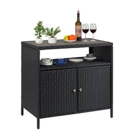 Babevy - Weather-Proof Rattan Bar Table Storage Cabinet, Wicker Patio Storage Box with Two Doors for Garden & Outdoor Bar - Gray
