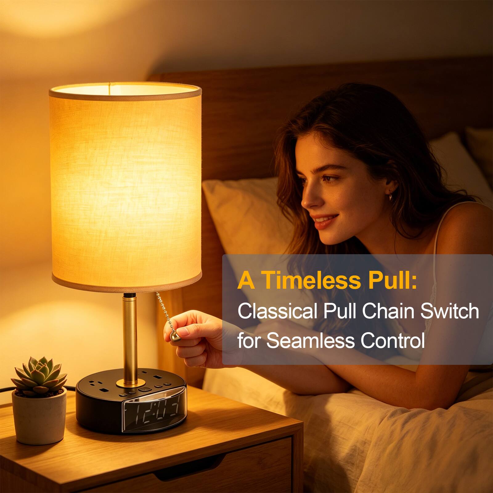 IMAGE Bedside Lamp with Dual Alarm Clock & Charging Station, Table