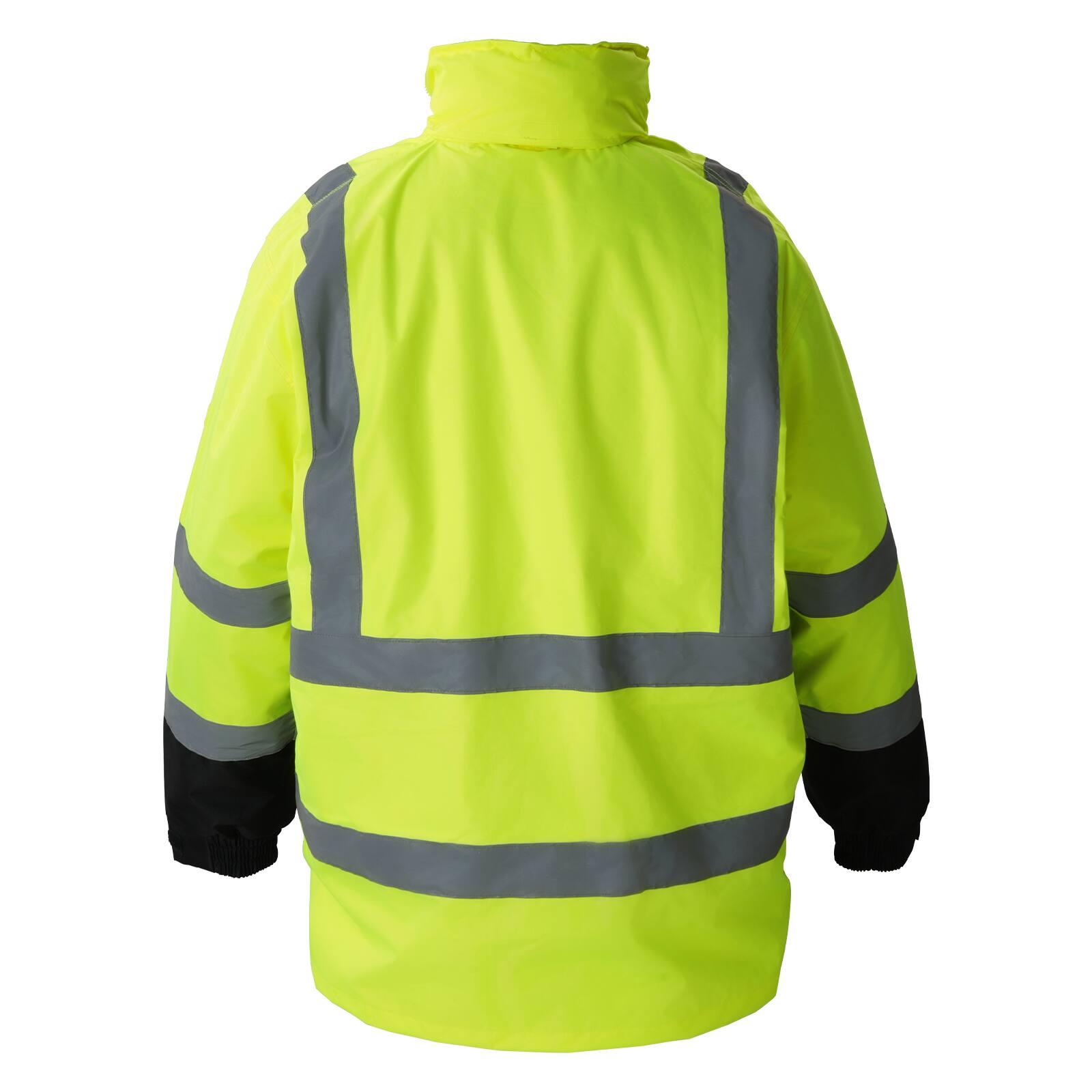 Alt View 5. VEVOR - High Visibility Reflective Safety Jacket, Waterproof Safety Hoodie, Work Construction Coat with Pockets for Men & Women - Bright Yellow with Black and Reflective Strips.