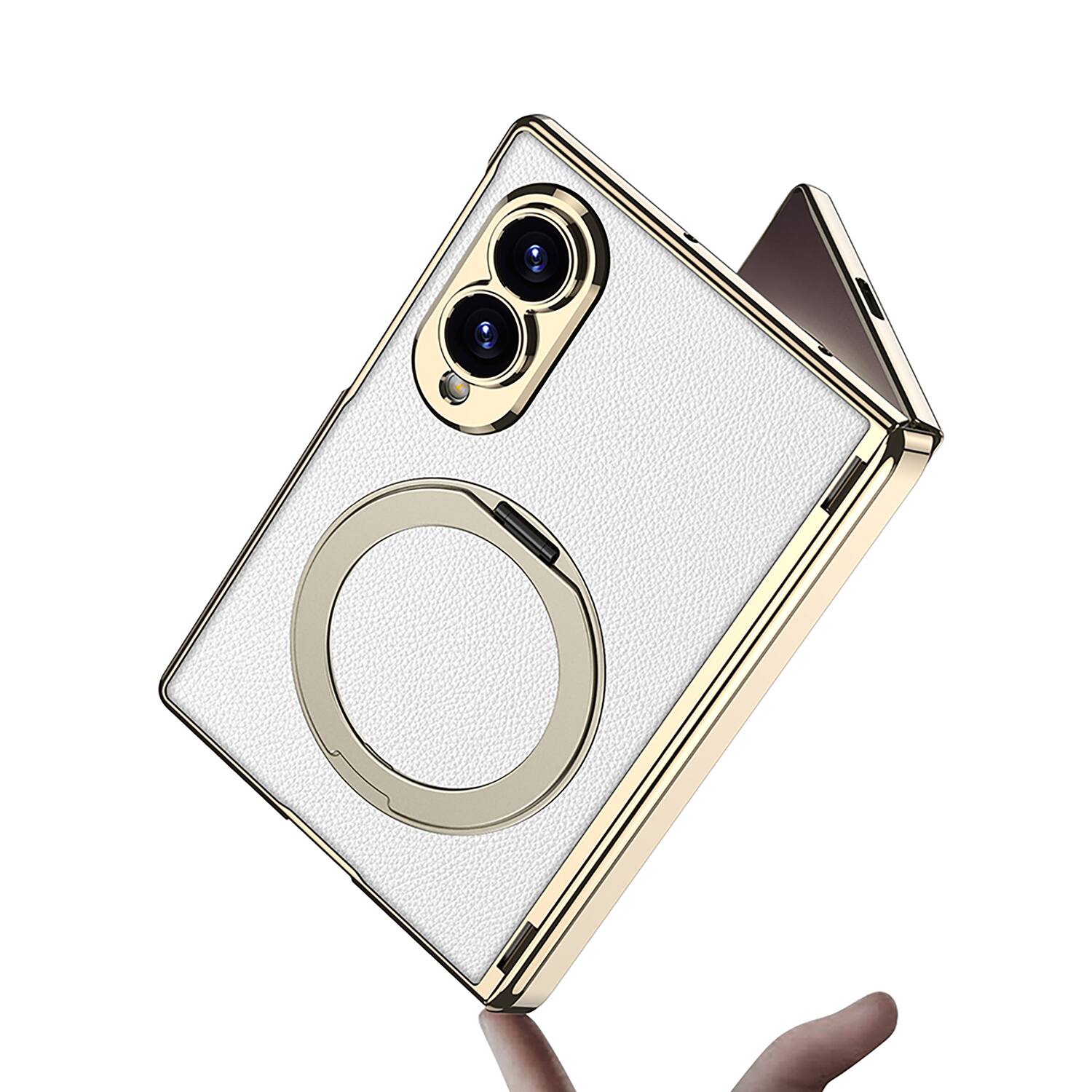 Alt View 5. Dteck - for Samsung Galaxy Z Fold8 Slim Hinge Protection Case,Built-in Screen Protector & Stand,Shockproof PU Leather Back Cover - White.