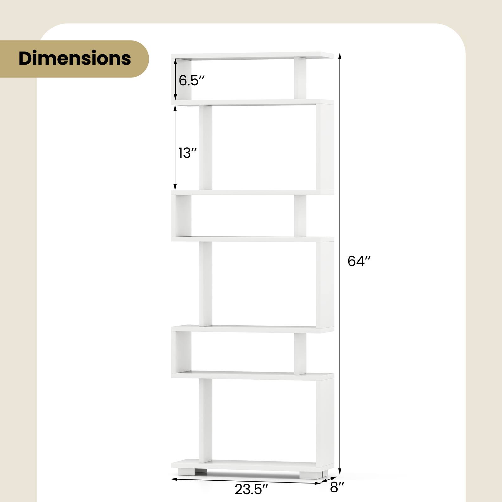 Dimensions:  
6.5" x 13" x 64" x 23.5" x 8"