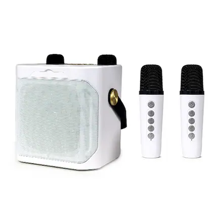Front. Topteng - 10W Portable Karaoke Speaker with 2 Wireless Mics - Bluetooth 5.3, TF/USB/AUX, 2000mAh Battery for Home & Outdoor-White - White.