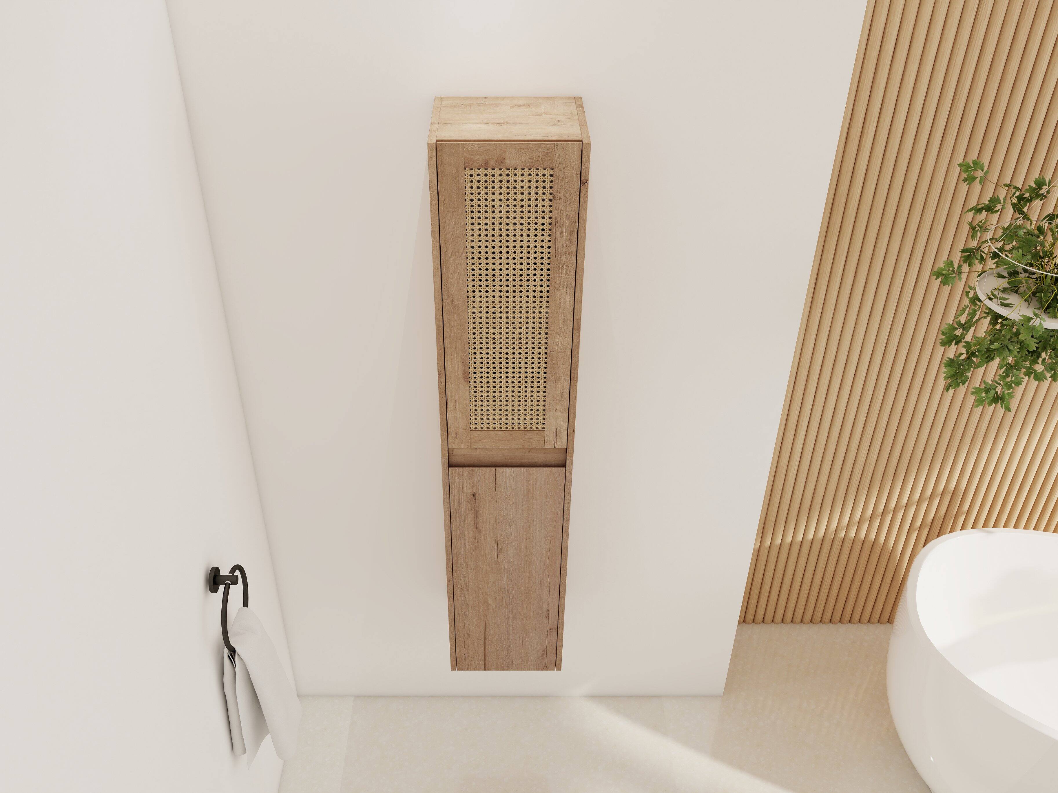 Alt View 1. TinyHomie - 12in Bathroom Side Cabinet Soft Close Doors Float Mounting Design KD-Packing - Imitative Oak.