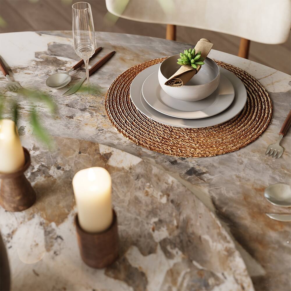 Alt View 2. POVISON - Modern 47" Round Dining Table for 4 Pandora Sintered Stone for Small Spaces, Breakfast Nooks & Apartments - Pandora.