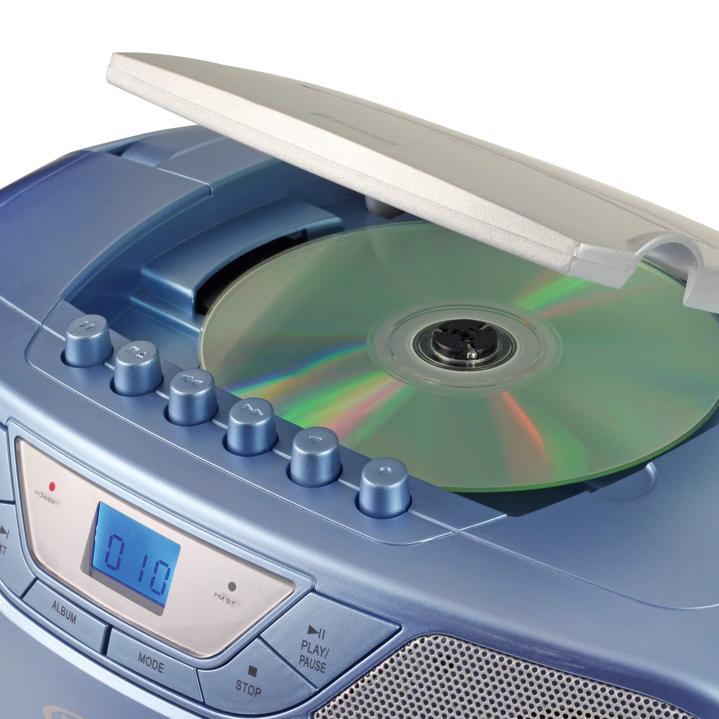 Left. Jensen - Portable Bluetooth Stereo with AM/FM, CD, Cassette Player - Blue.