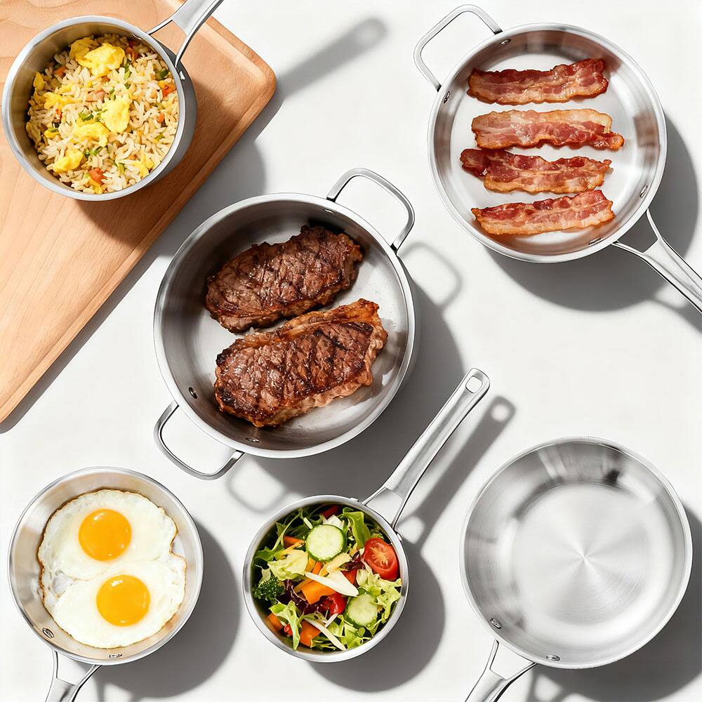 Alt View 5. Winado - 11-Pcs Stainless Steel Cookware Set with Frying Pans & Saucepans & Saute Pan & Stockpot & Glass Lids for Kitchen Cooking - Silver.