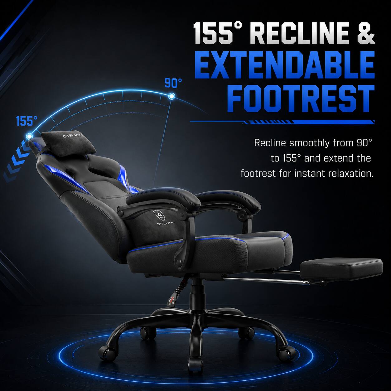 155° RECLINE & EXTENDABLE FOOTREST

Recline smoothly from 90° to 155° and extend the footrest for instant relaxation.