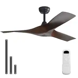 Sofucor - 52 Inch Propeller Ceiling Fan No Light Low Profile Ceiling Fans with Remote for Indoor/Outdoor Patio Living Room Bedroom - Black - Deep Wood Grain