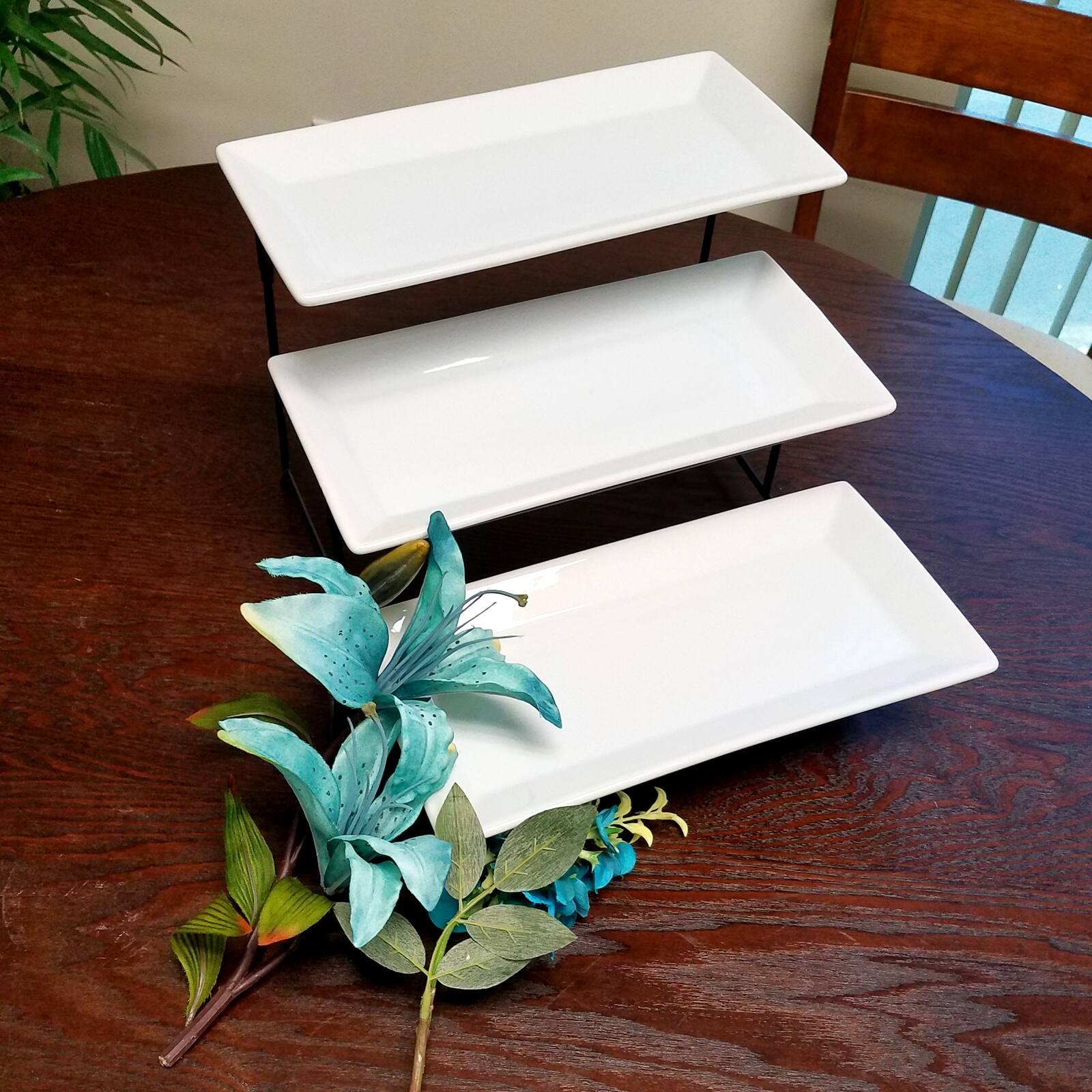 Alt View 2. Gibson - Gibson Elite Gracious Dining 3 Tiered Plate Set with Metal Stand - White.