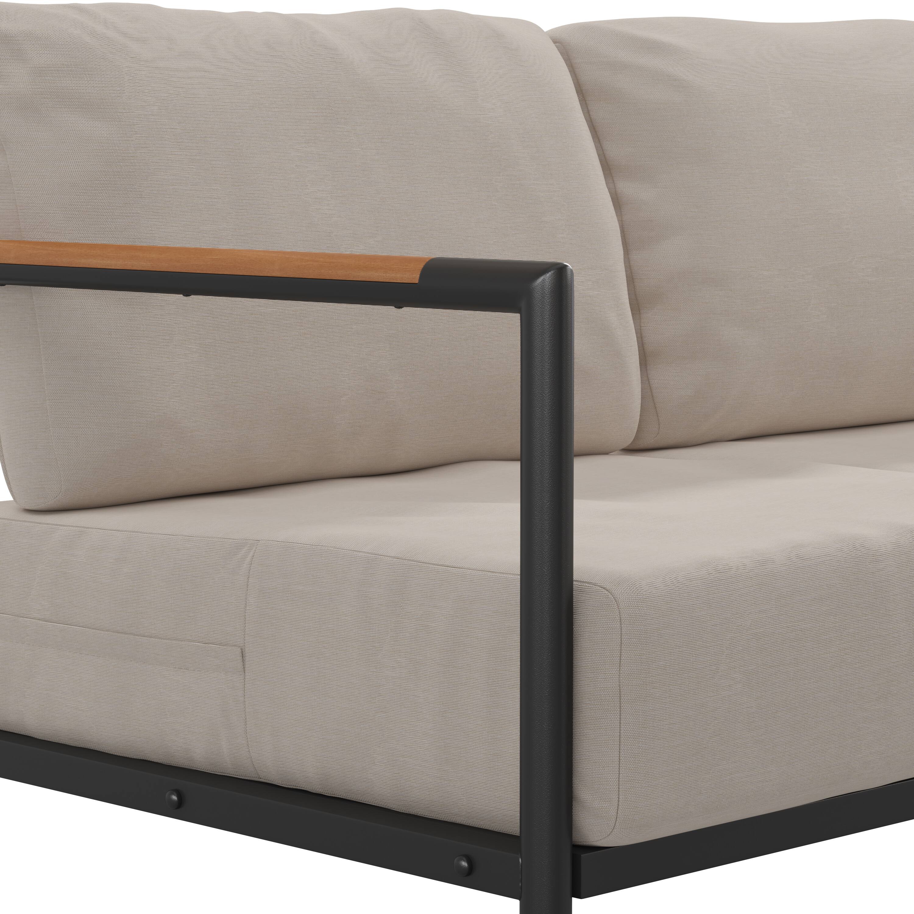 Alt View 9. Emma + Oliver - Aluminum Frame Loveseat with Teak Arm Accents and Plush Cushions - Beige.