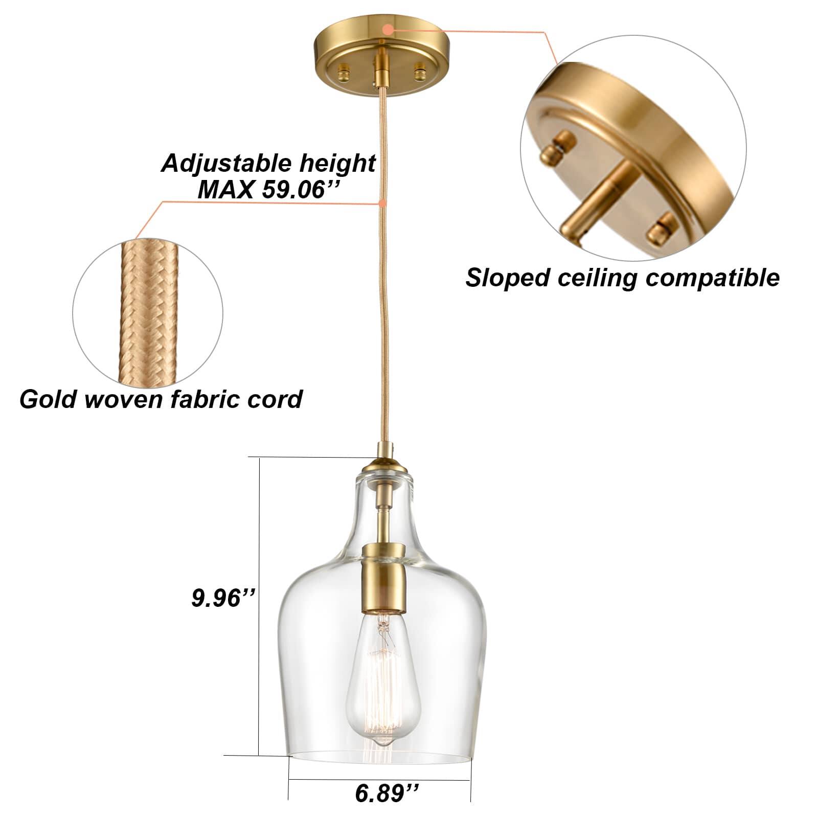Adjustable height  
MAX 59.06"  

Sloped ceiling compatible  

Gold woven fabric cord  

9.96"  

6.89"