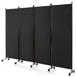 Costway - 4-Panel Folding Room Divider 6FT Rolling Privacy Screen with Lockable Wheels - Black