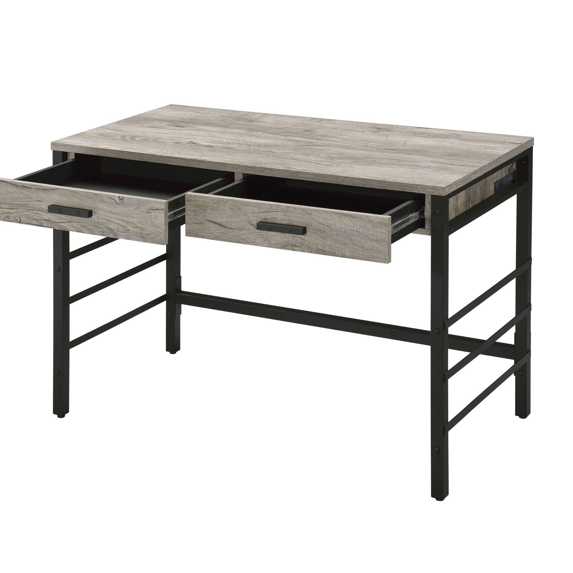 Alt View 7. GOODSILO - Modern Light Weathered Oak Writing Desk with USB Charging Ports and Storage Drawers for Home Office - Oak.