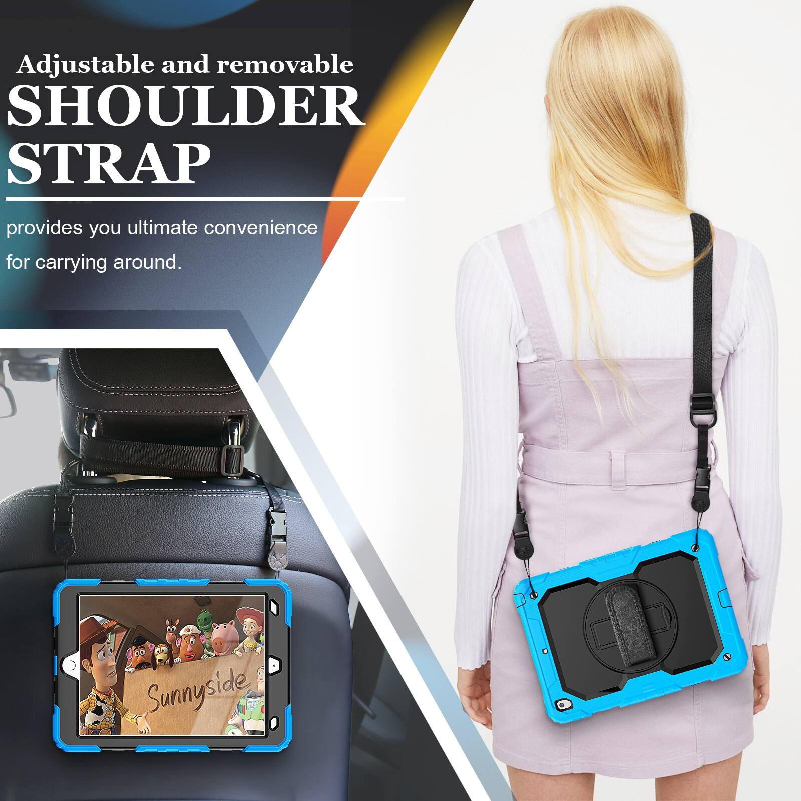 Adjustable and removable SHOULDER STRAP provides you ultimate convenience for carrying around. Sunnyside