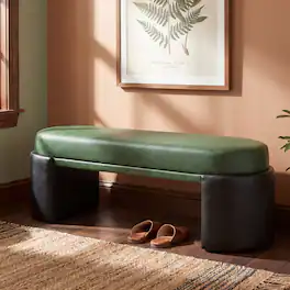 Ropilly - Green Dining Bench PU Upholstered Modern Accent Bench Forty Eight Inch Two Tone Indoor Seating Wood Frame - Green and Black