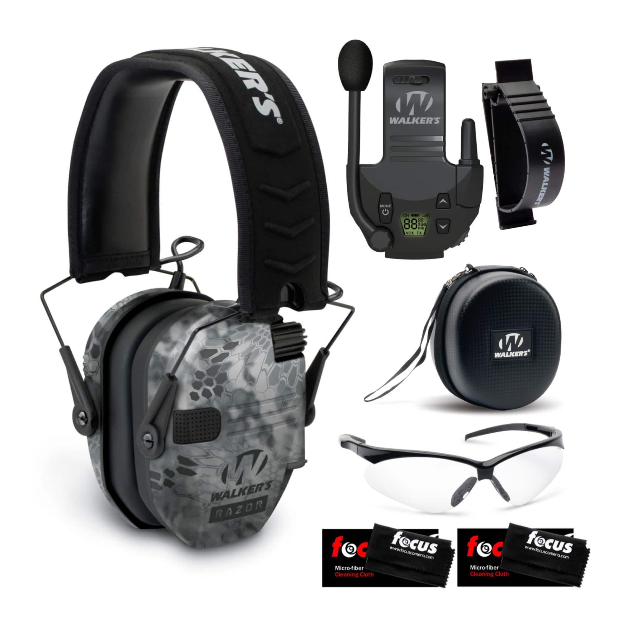 Walkers - Razor Digital Ear Muffs (Raid Kryptek) with Walkie-Talkie Bundle - Kryptek Camo