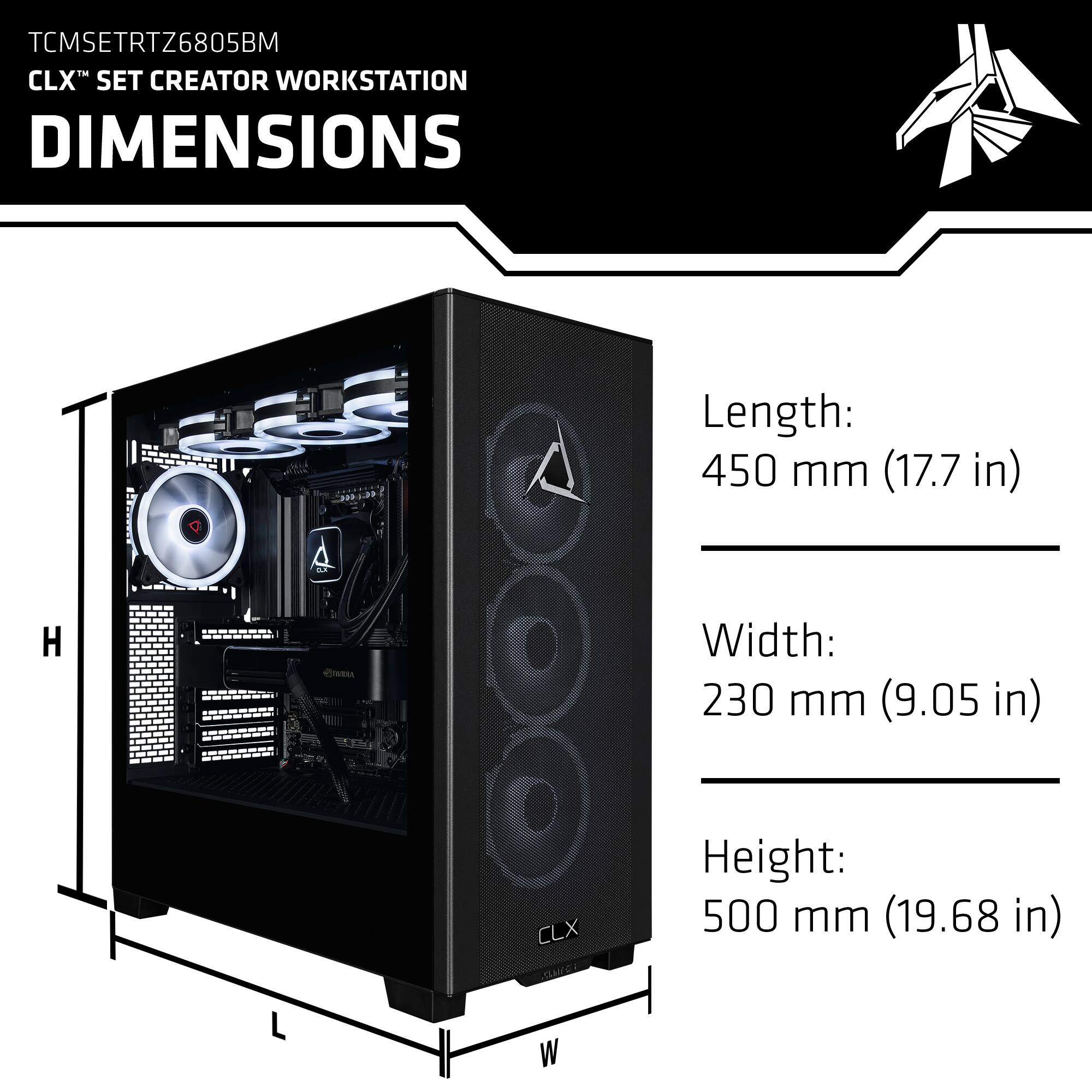 TCMSETRTZ6805BM  
CLX SET CREATOR WORKSTATION  
DIMENSIONS  

Length: 450 mm (17.7 in)  
Width: 230 mm (9.05 in)  
Height: 500 mm (19.68 in)