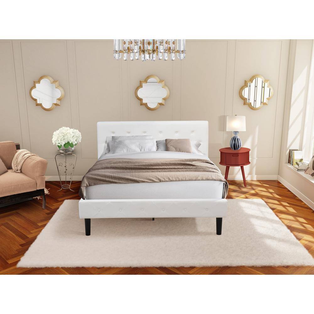 Alt View 4. East West Furniture - NL19Q-1GO13 2 Piece Bed Set - 1 Queen Bed White Velvet Fabric Headboard and 1 Wooden Night Stand - Burgundy Finish - White Velvet.
