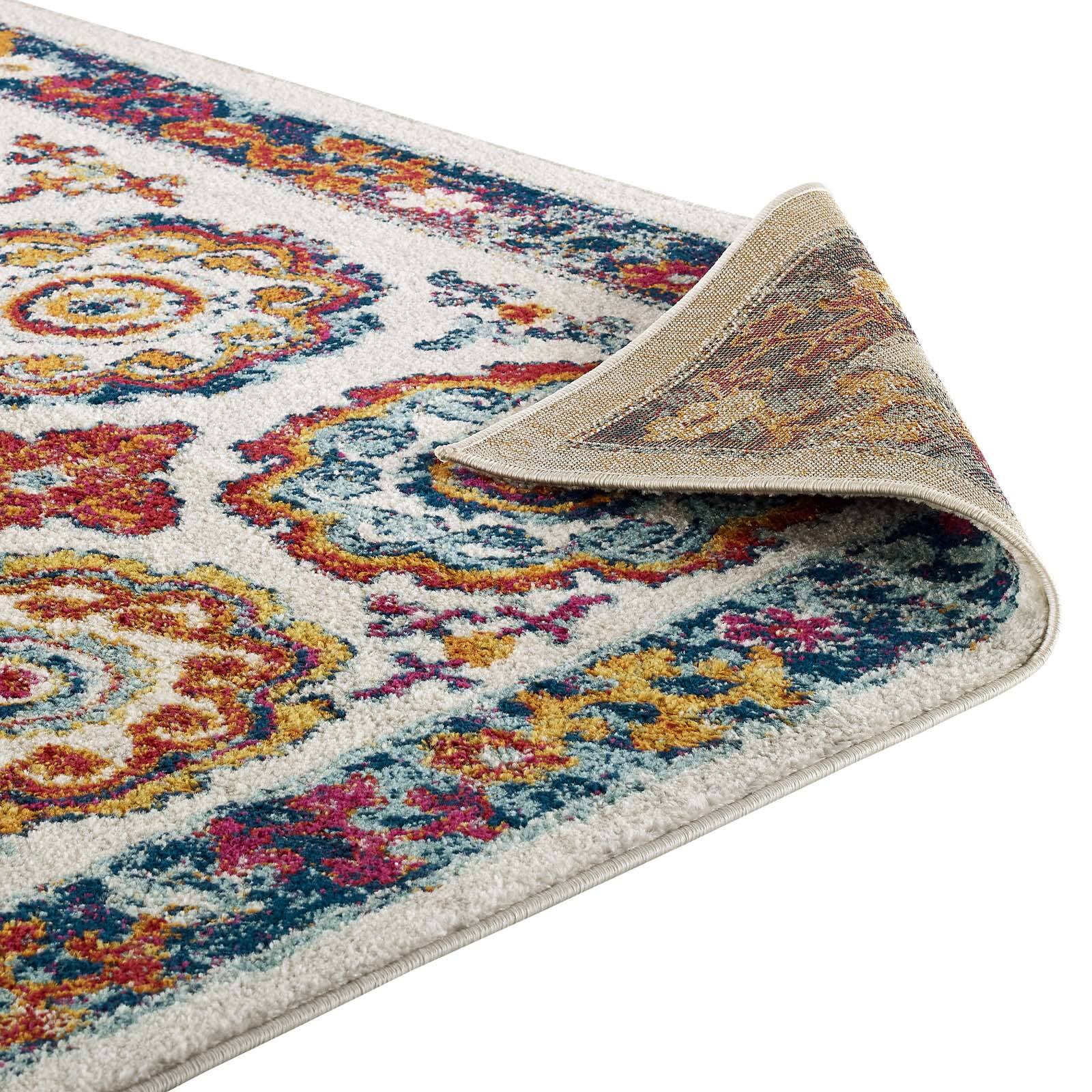 Alt View 4. Modway - Entourage Odile Distressed Floral Moroccan Trellis Area Rug - Ivory Blue Red Orange Yellow.