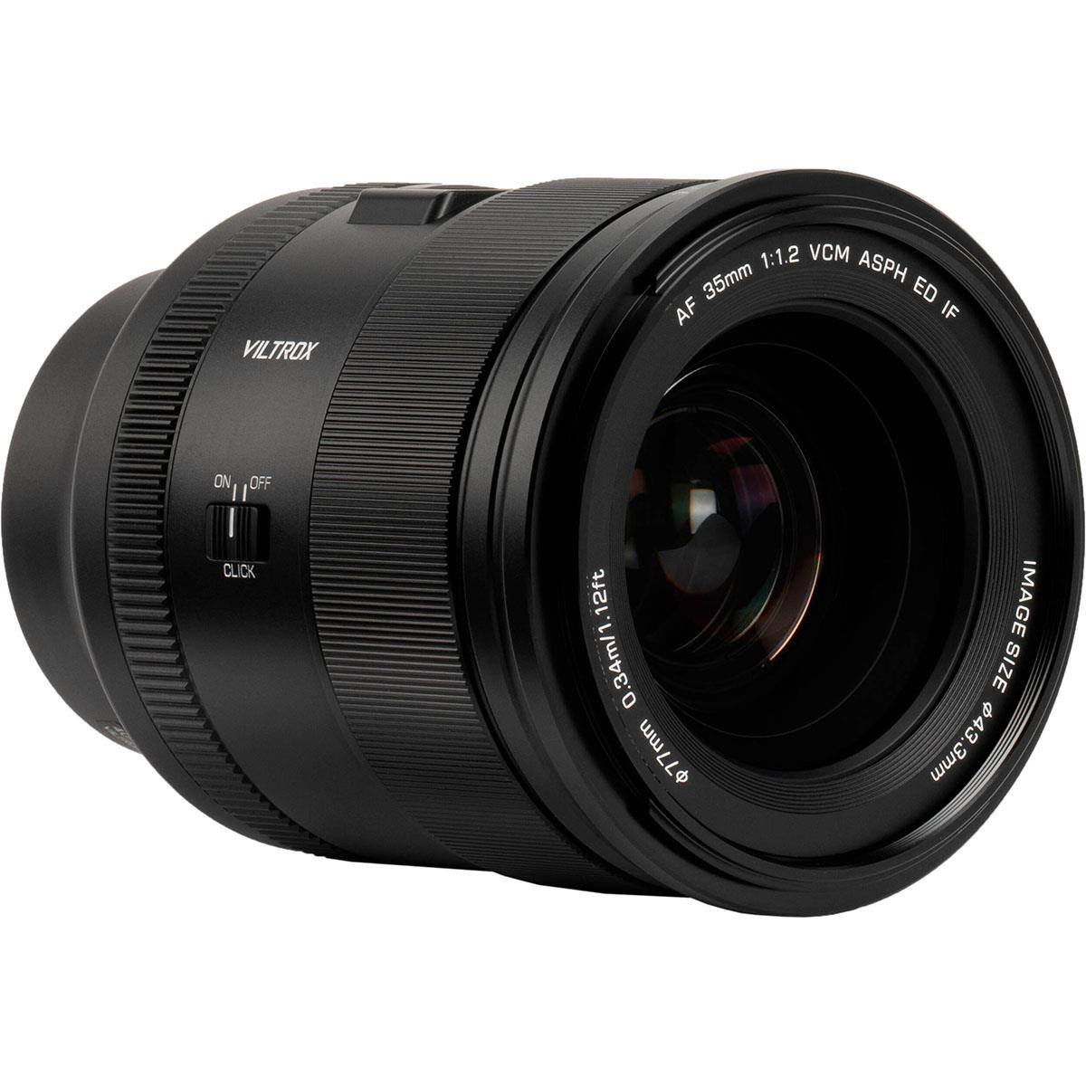 VILTROX 1:1.2 VCM 35mm ASPH ED AF IF  
ON OFF  
I CLICK  
12ft  
0.34m/1.12ft  
77mm  
IMAGE SIZE 43.3mm