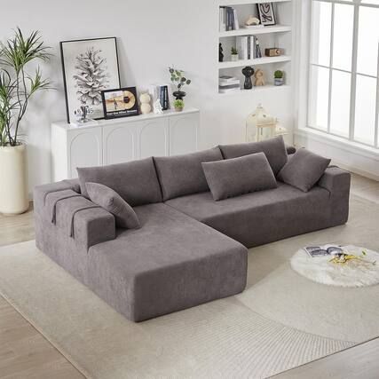 Front. Trinkets Crazed - 108"Modular L Shaped Sectional Sofa Modern Comfy Corner Couches Sleeper Sofa with 6 Pillows (Left Chaise) - gray.