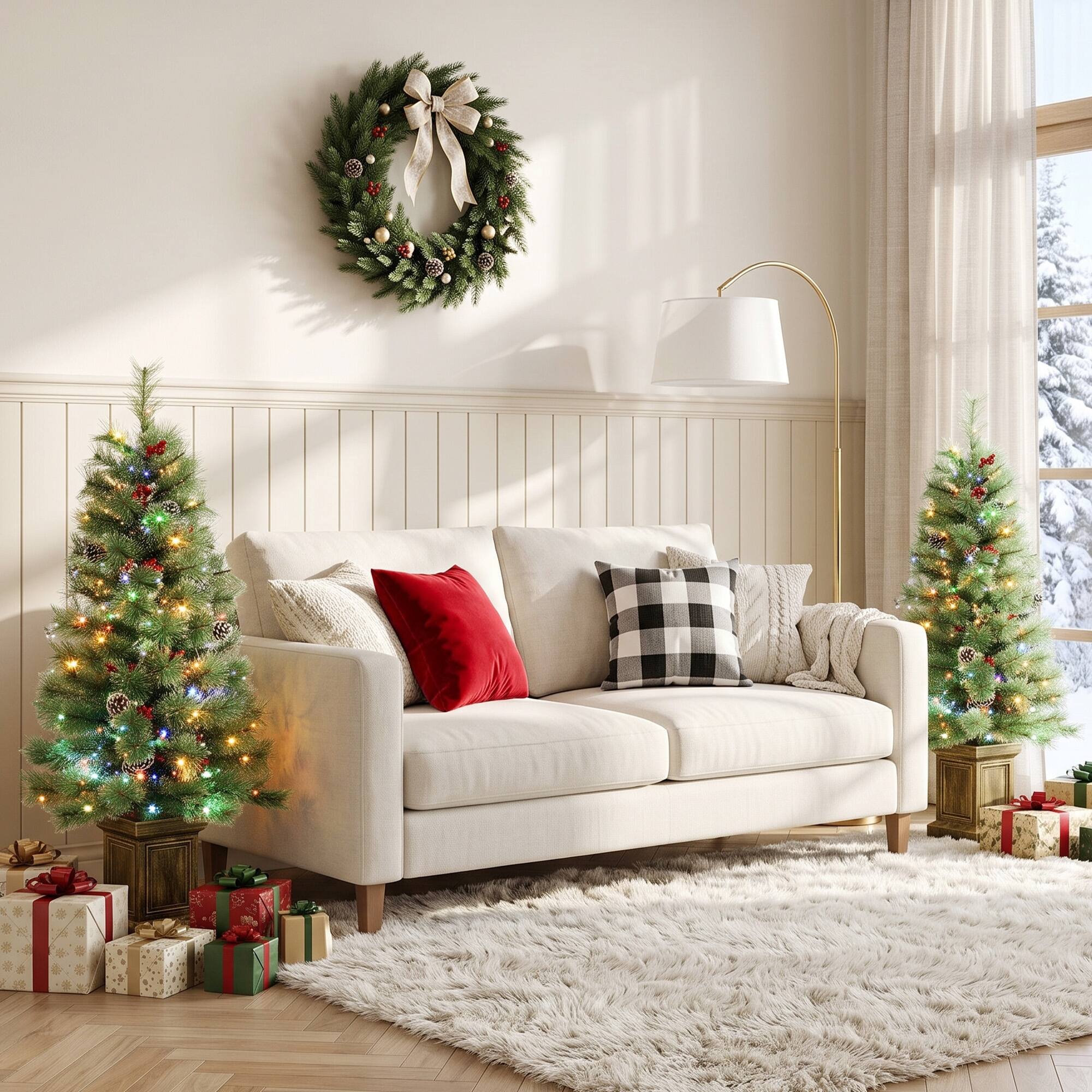 Alt View 1. Homcom - Pre-Lit Artificial Christmas Tree Set of 2, Xmas Pine Trees, Dual Colors - Green.