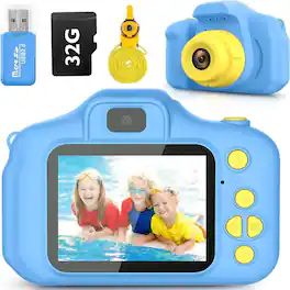 Loheer - Blue Kids Digital Camera HD Toddler Video Toy with 32GB SD Card