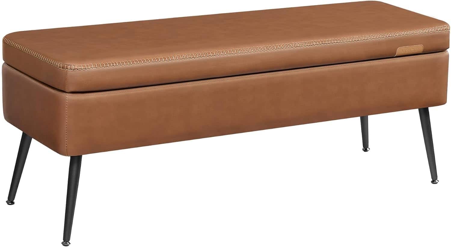 Songmics Home - VASAGLE EKHO Collection Storage Ottoman Bench – Caramel Synthetic Leather with Stitching - Brown