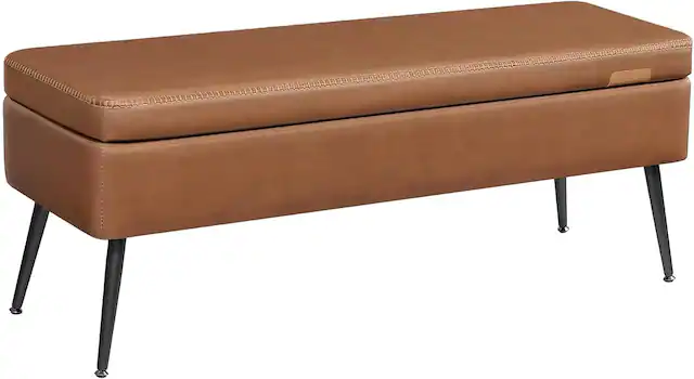 Front. Songmics Home - VASAGLE EKHO Collection Storage Ottoman Bench – Caramel Brown, Synthetic Leather with Stitching - Brown.