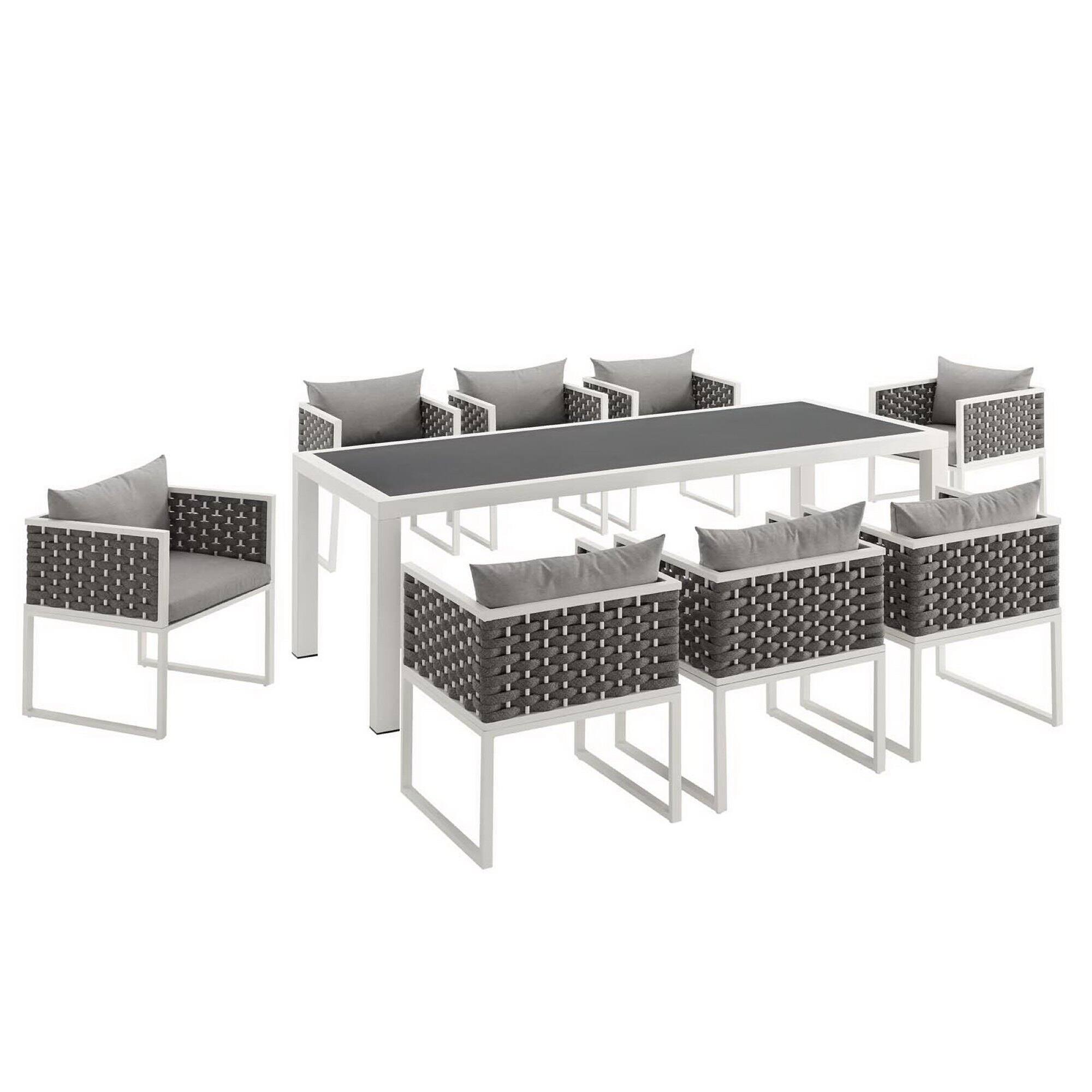 Angle. Modway - Stance 9-Piece Outdoor Patio Aluminum Dining Set - White Gray.